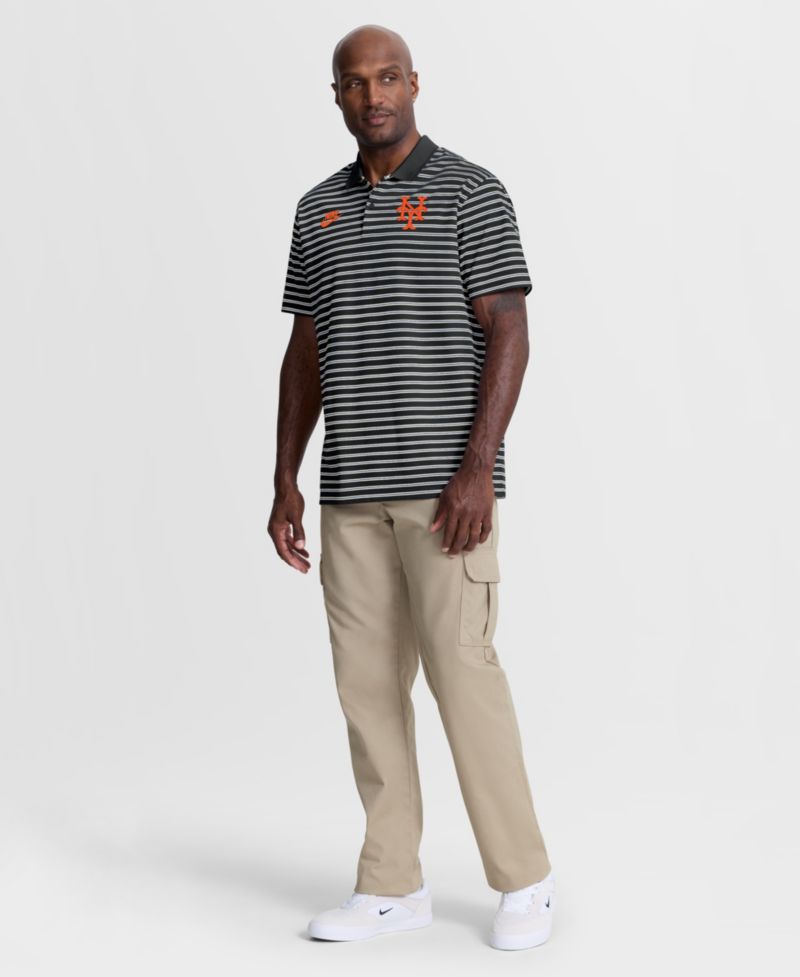 Men's Black New York Mets Cooperstown Collection Dri-FIT Victory Striped Polo Shirt