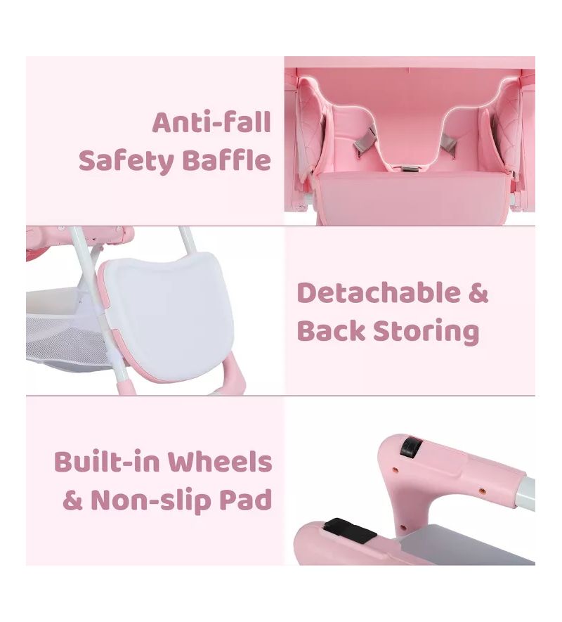 Convertible Baby High Chair with Adjustable Height, Double Tray and Compact Fold