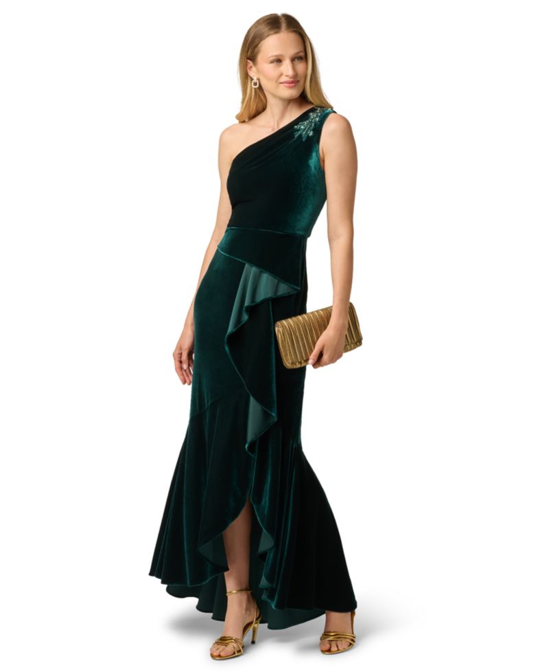 Women's One Shoulder Velvet High-Low Dress
