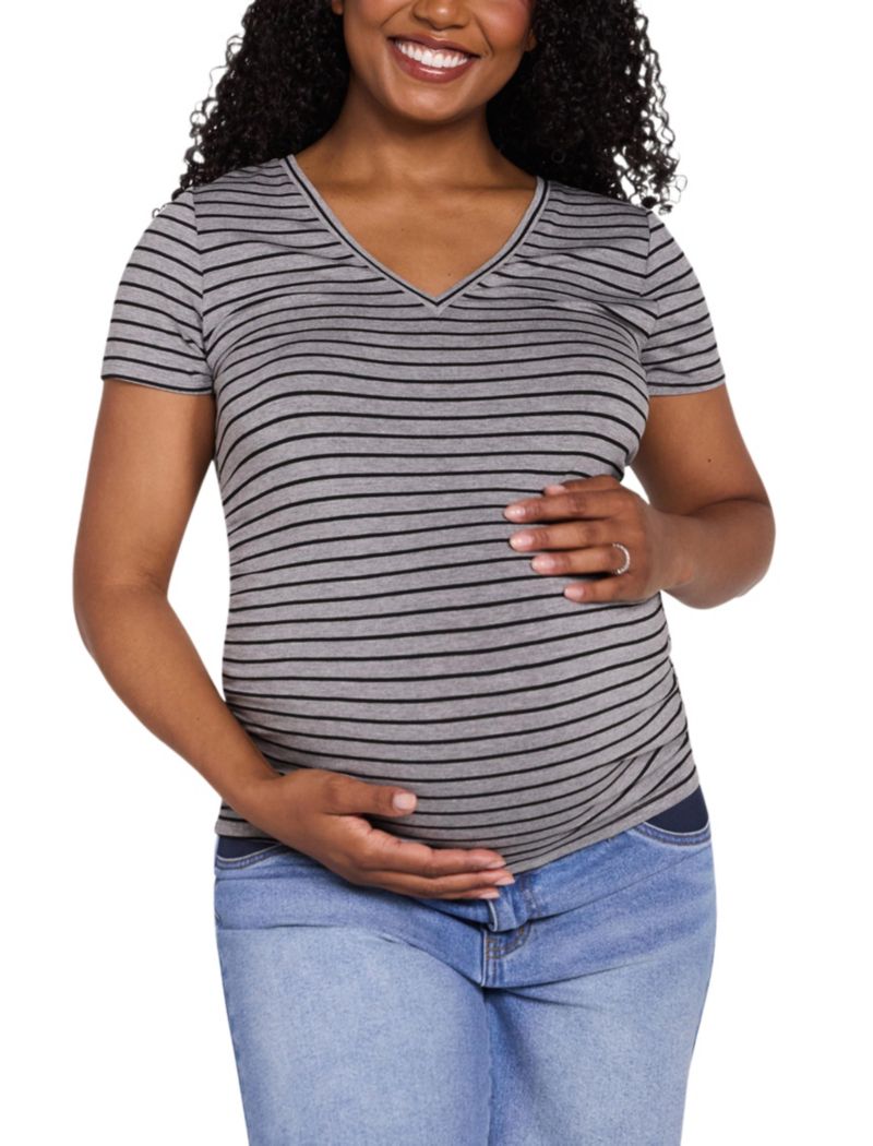 Women's Motherhood V-Neck Side-Ruched Short Sleeve Tee