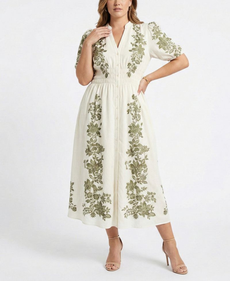 Plus Size Short-Sleeve V-Neck Maxi Dress