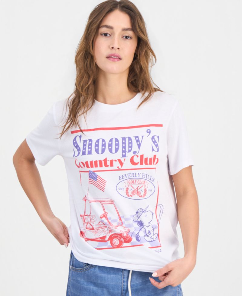 Juniors' Snoopy Country Club Graphic Print T-Shirt