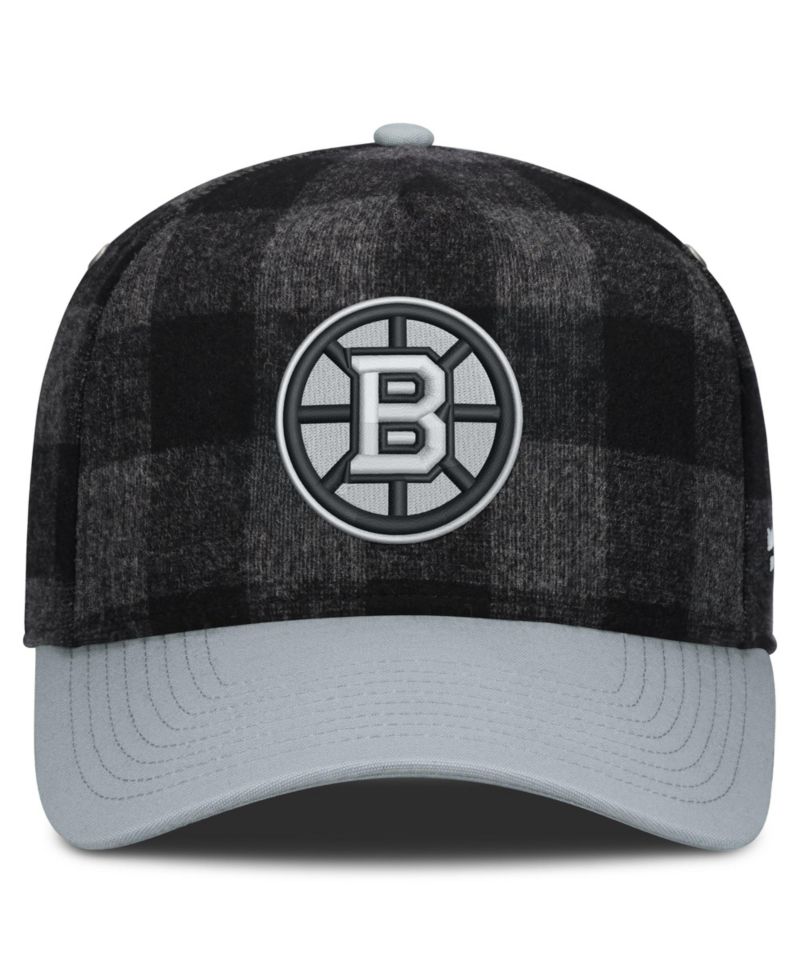 Men's Black/Gray Boston Bruins Huntsman Plaid A-Frame Adjustable Hat