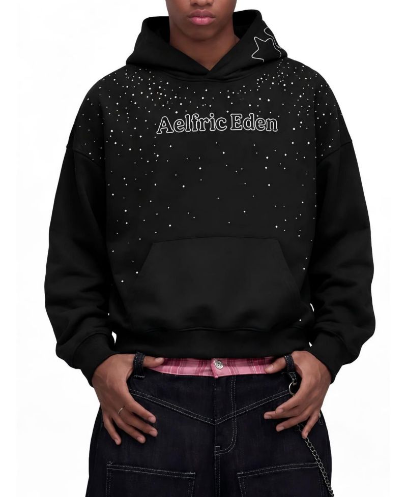 Men's Boxy Rhinestone Star Pullover Hoodie