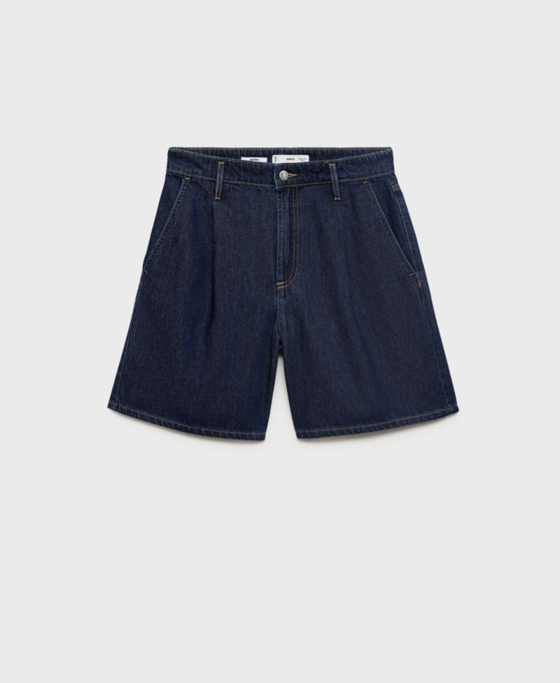 Women's Mid-Rise Pleated Denim Bermuda Shorts