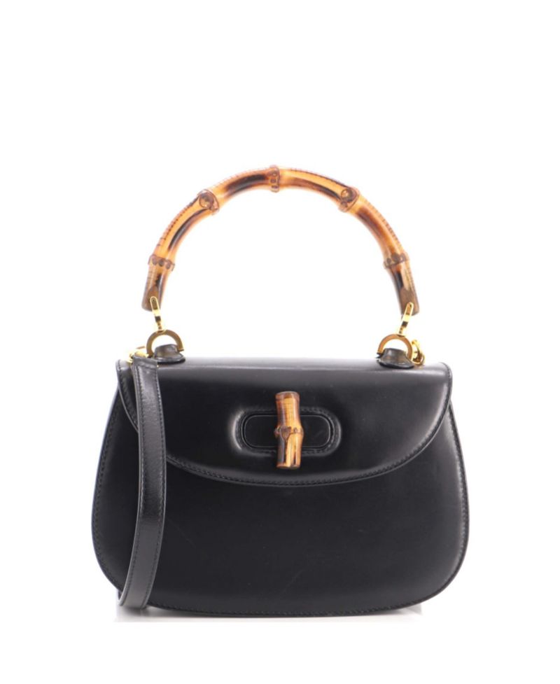 Small Vintage Convertible Bamboo Top Handle Bag Leather