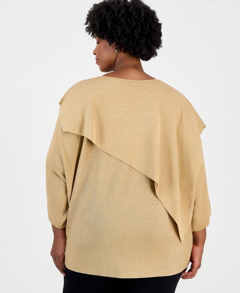 Plus Size Lurex Asymmetrical Boat-Neck Cape