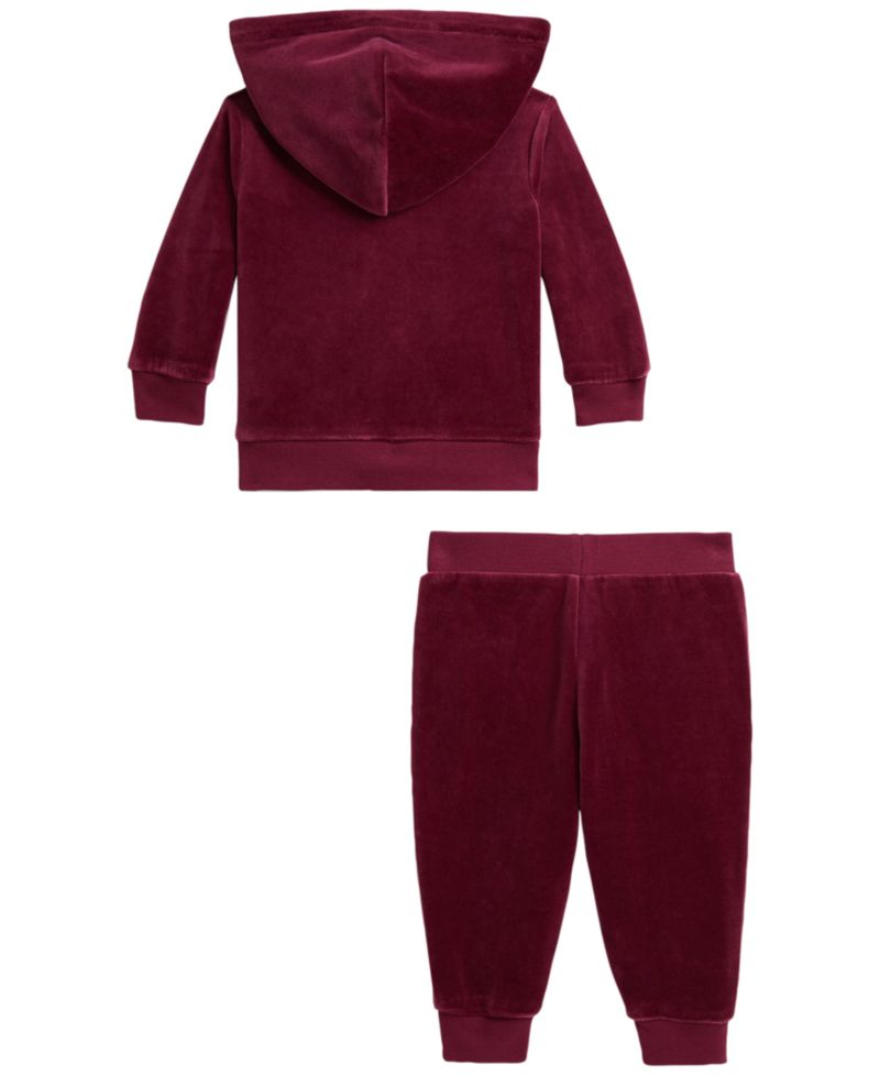 Baby Girls' Lace Trim Velour Long-Sleeve Hoodie and Jogger Pants, 2-Piece Set