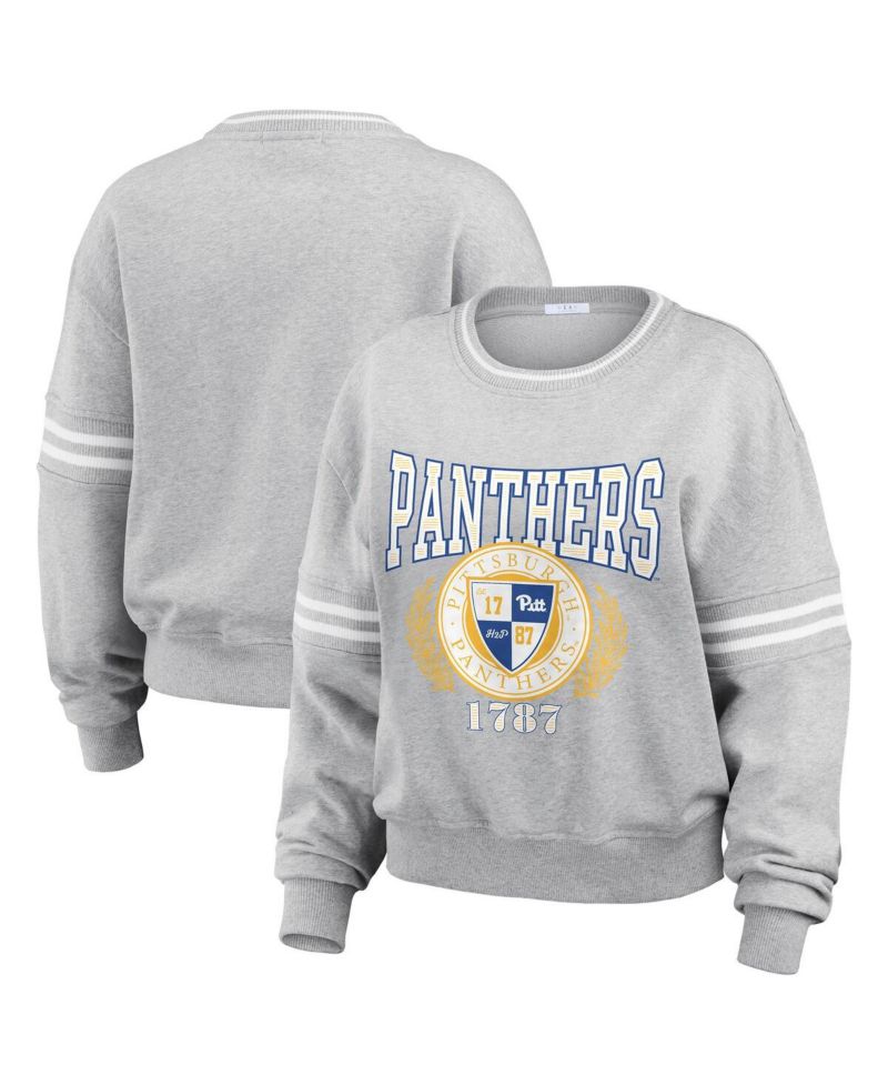 Women's Heather Gray Pitt Panthers Classic Stripe Pullover Sweater