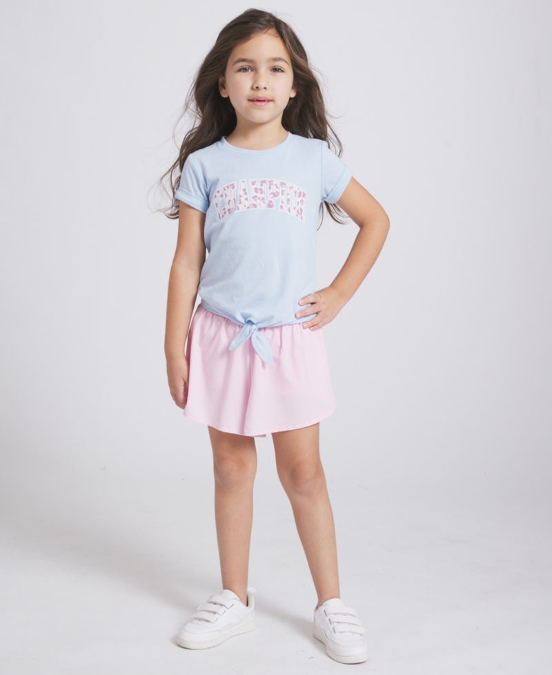 Girls' 4T-6X Tie-Front T-Shirt and Pleated Shorts, 2-Piece Set