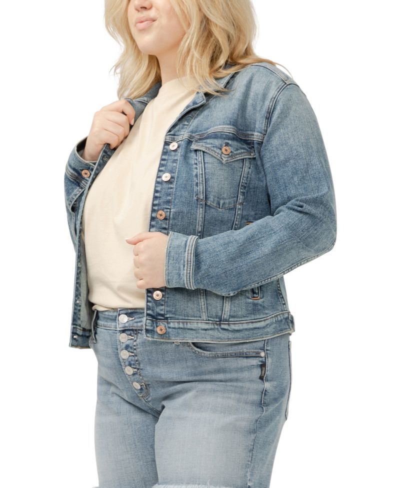 Plus Size Notched Crop Jean Jacket