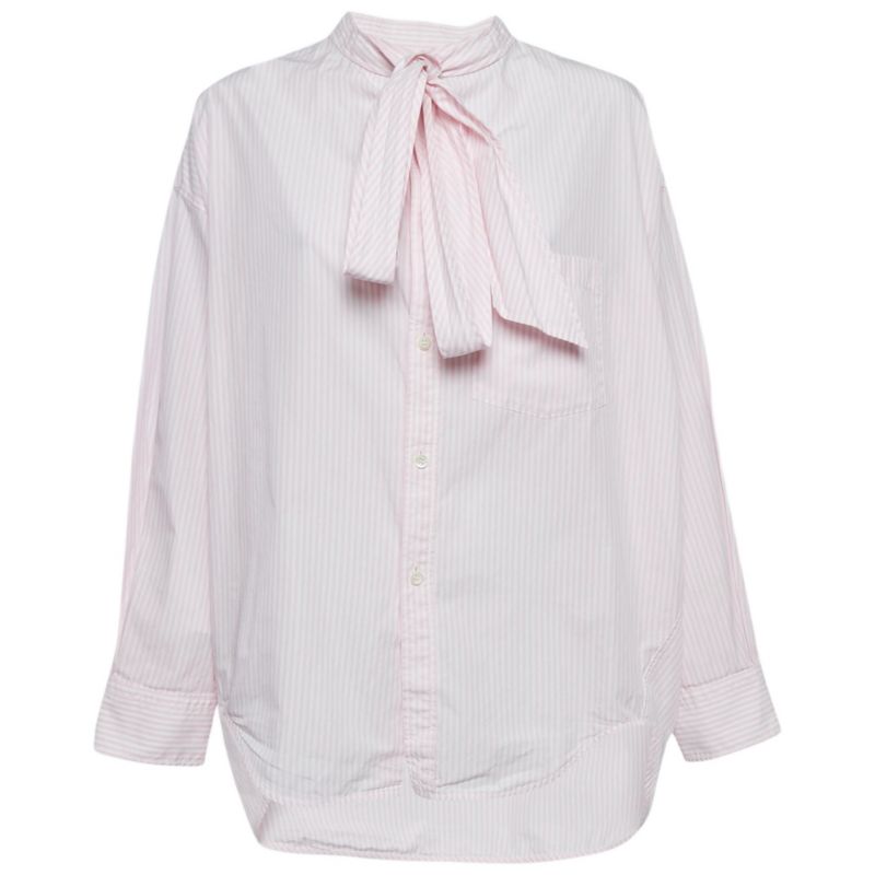Women's Stripe Cotton Neck Tie Detail Oversized Shirt