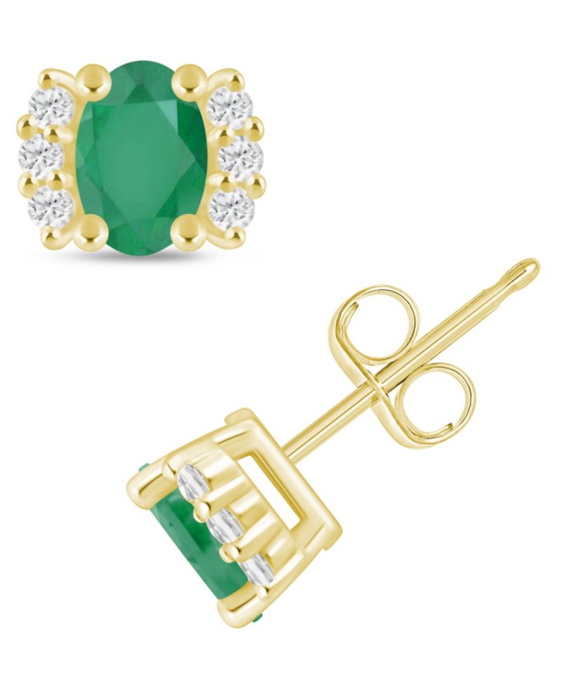 Emerald (1 ct. t.w.) & Diamond (1/6 ct. t.w.) Bracket Stud Earrings in 10k Gold
