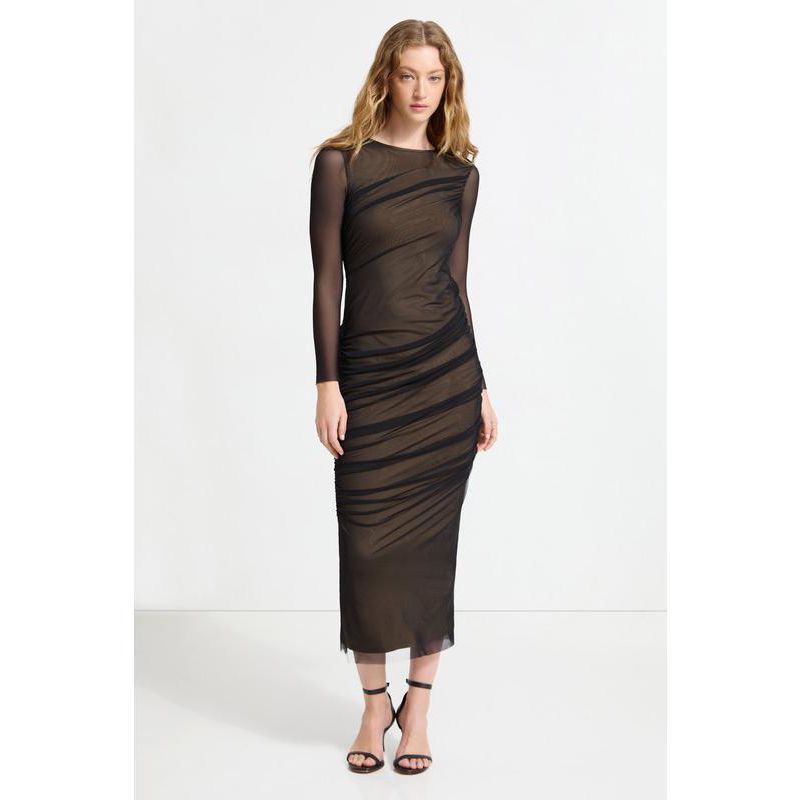 Women's Gia Floating Mesh-Overlay Long-Sleeve Fitted Cocktail Dress