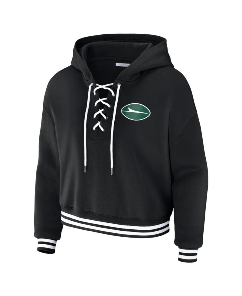 Women's Black New York Jets Lace-Up Fleece Hoodie