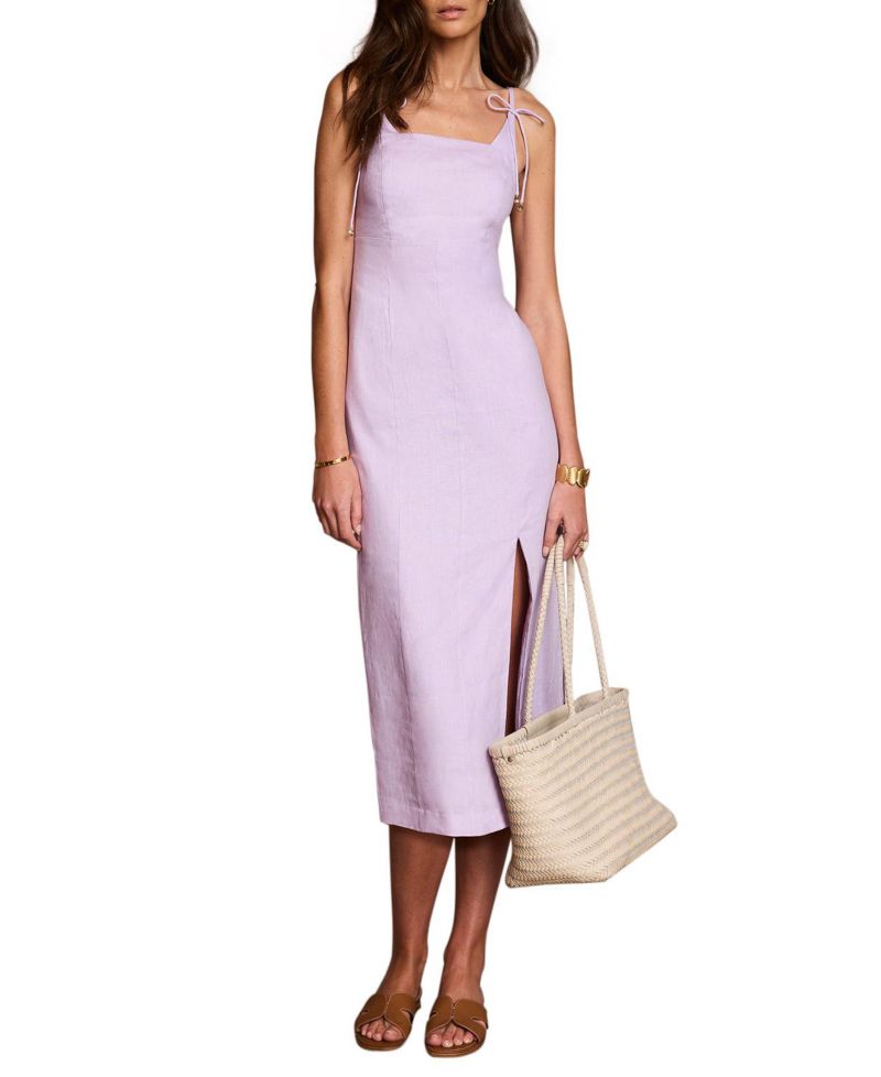 Women's Square Neckline Sleeveless Bow Detail Midi Dress