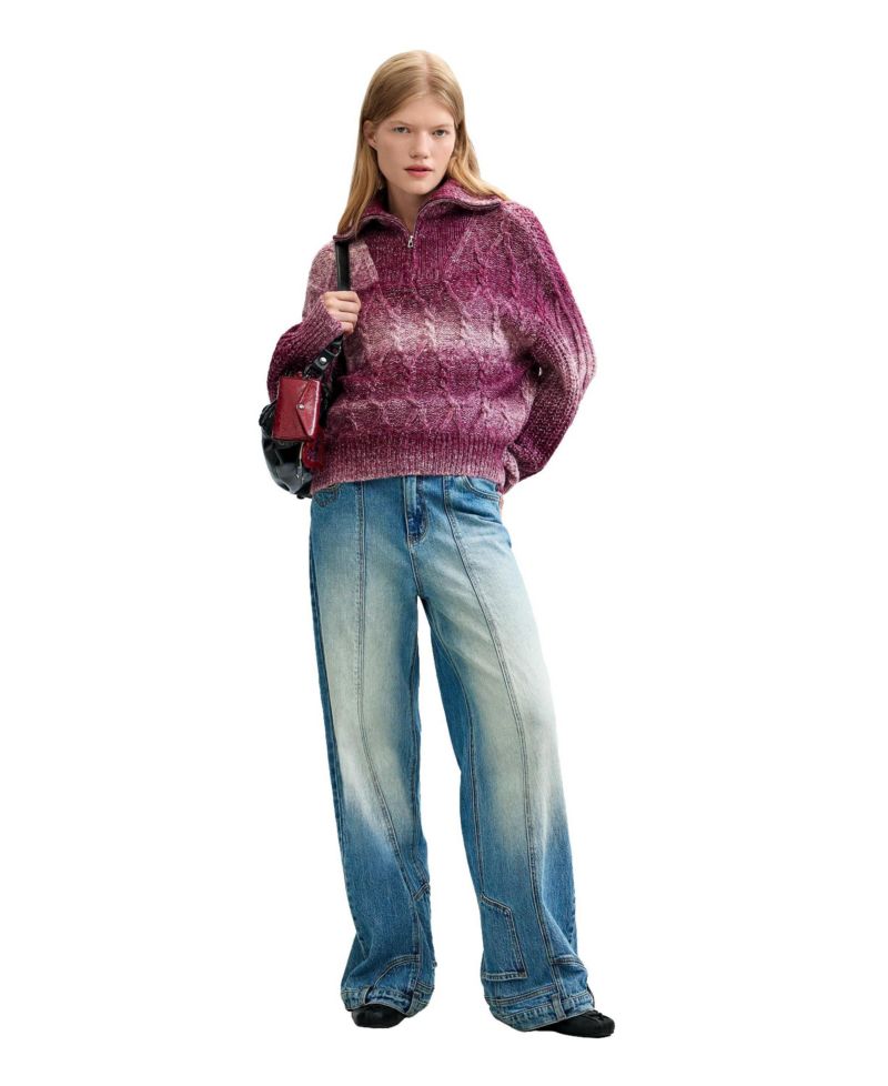 Women's Quarter-Zip Cable-Knit Chunky Sweater