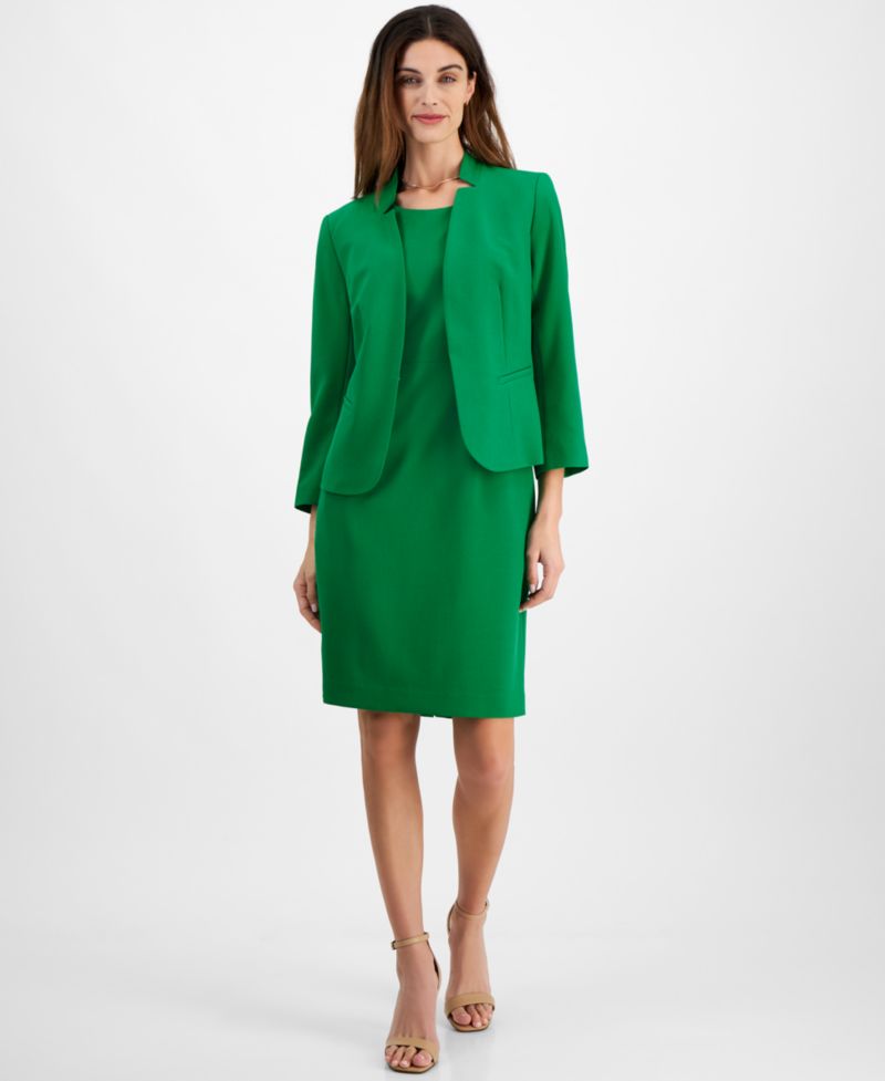 Petite Cutout Kissing Jacket & Sheath 2 Piece Dress Suit, Regular & Petite Sizes