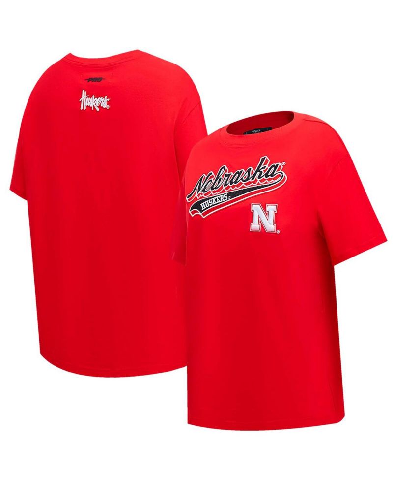 Women's Scarlet Nebraska Huskers Script Tail Oversized Boyfriend T-Shirt