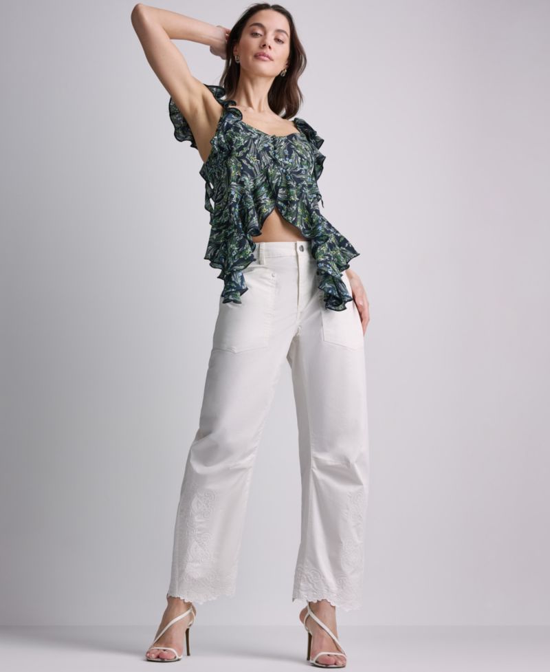 Women's Floral Print Ruffled V-Neck Top