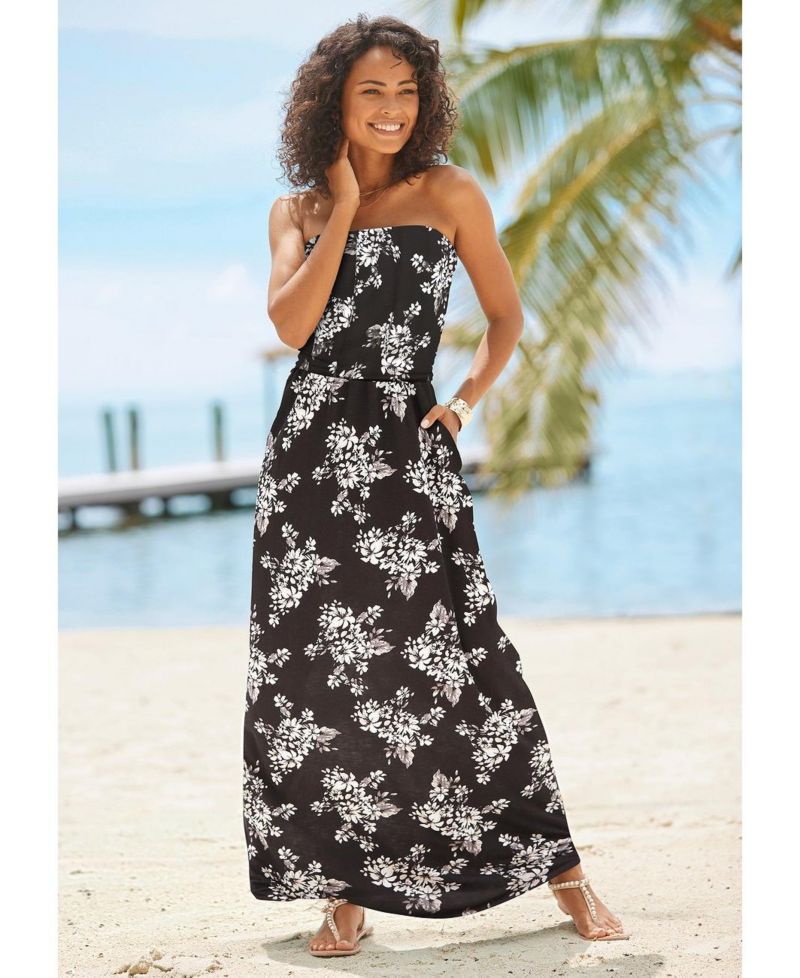 Women's Viscose Printed Strapless Column Bandeau Maxi Dress