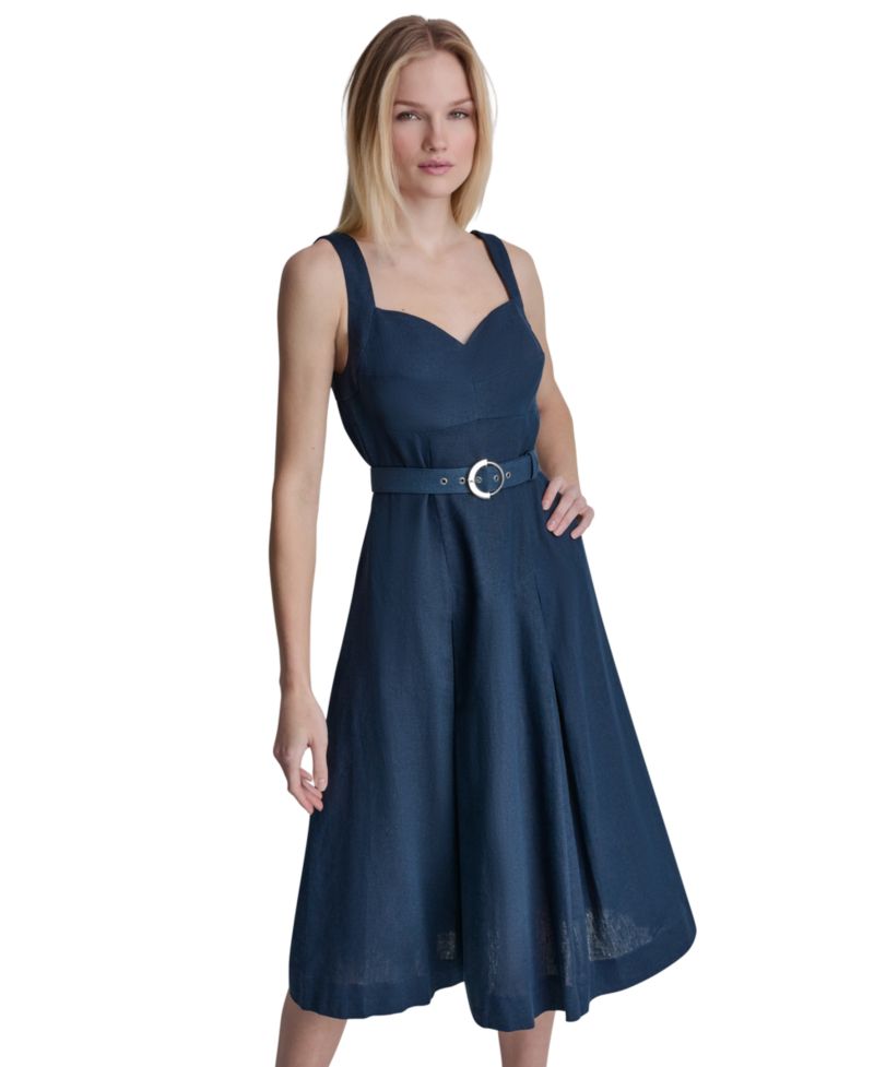 Women's Seated Bodice Sweetheart Neck Midi Dress