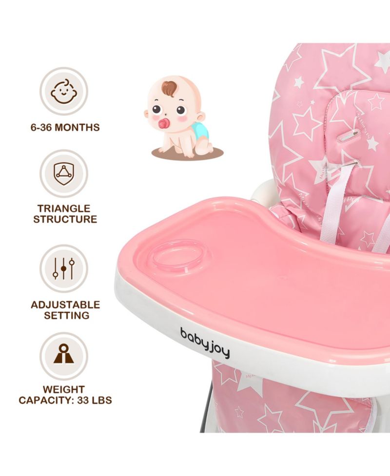 Toddler Folding High Chair Dining Chair w/ 6-Level Height Adjustment
