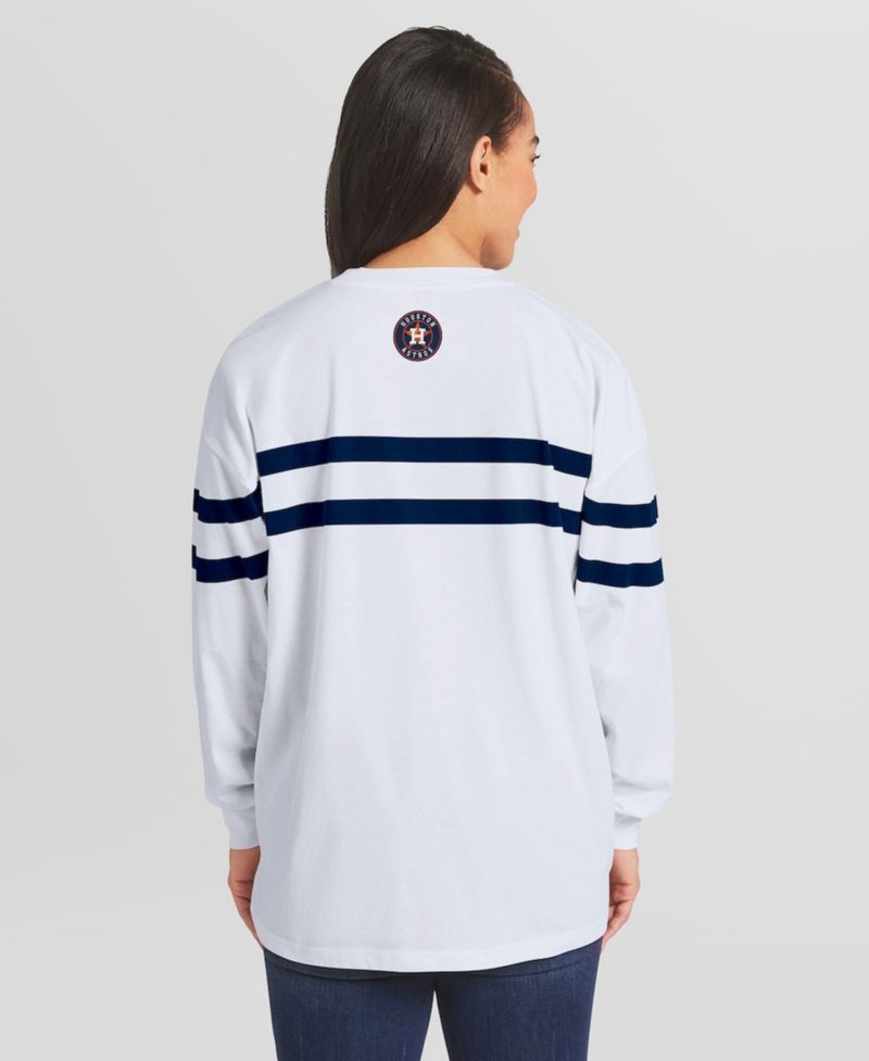 Women's White Houston Astros Oversized Long Sleeve Striped T-Shirt