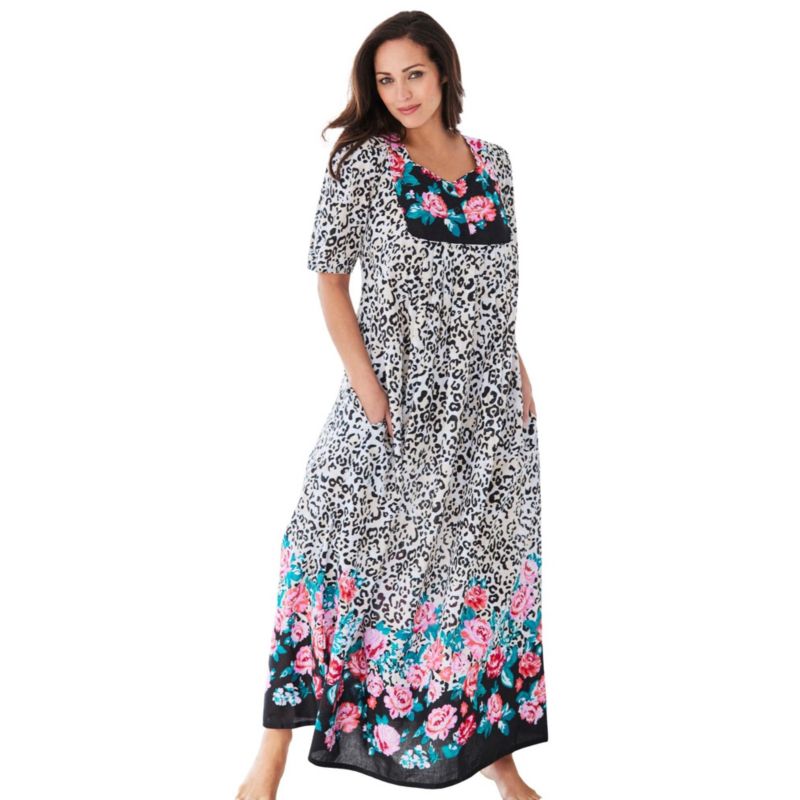 Plus Size Only Necessities Bib-Front Short Sleeve Maxi Lounger