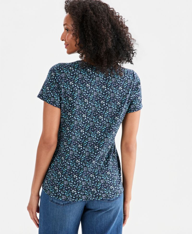 Petite Printed Short-Sleeve Scoop-Neck Top