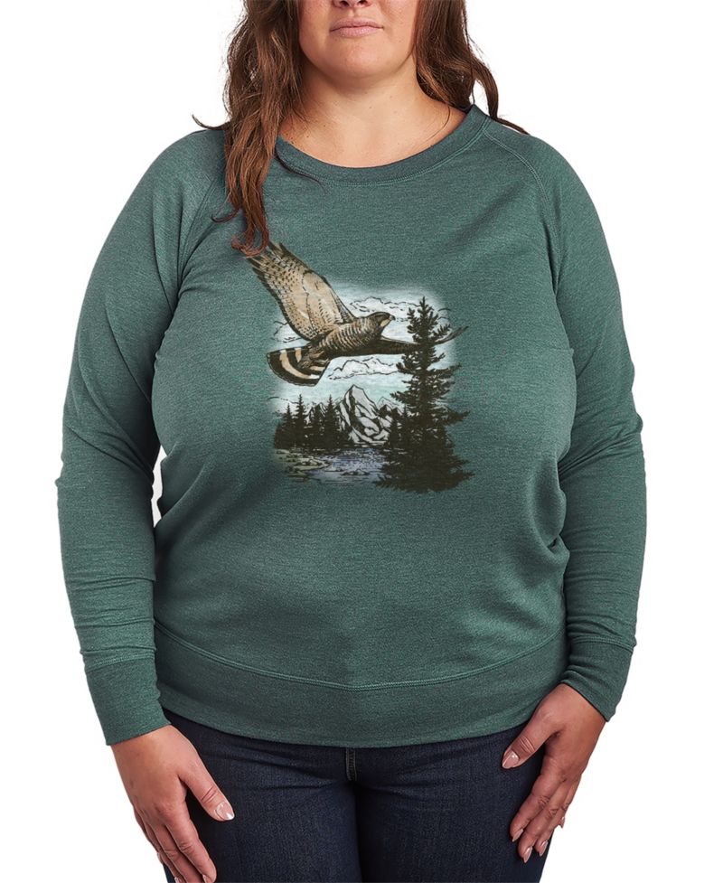 Plus Size Instant Message Hawk Nature French Terry Pullover T-Shirt