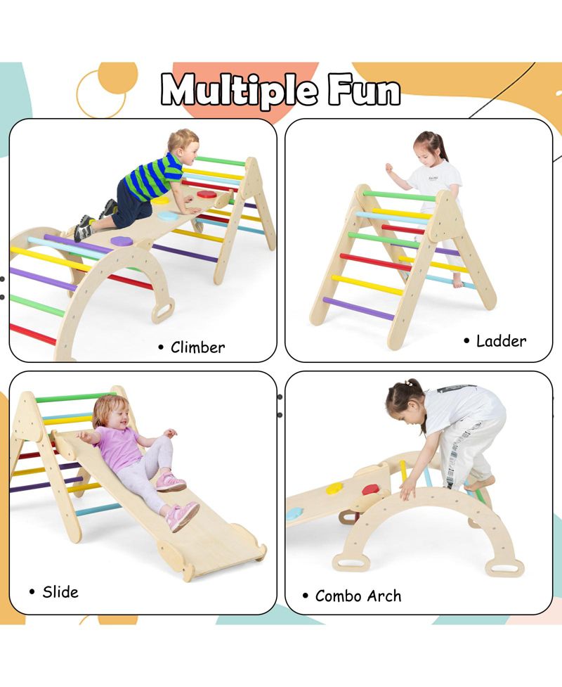 5-in-1 Montessori Reversible Wooden Triangle, Ramp, and Arch, 3-Piece Set