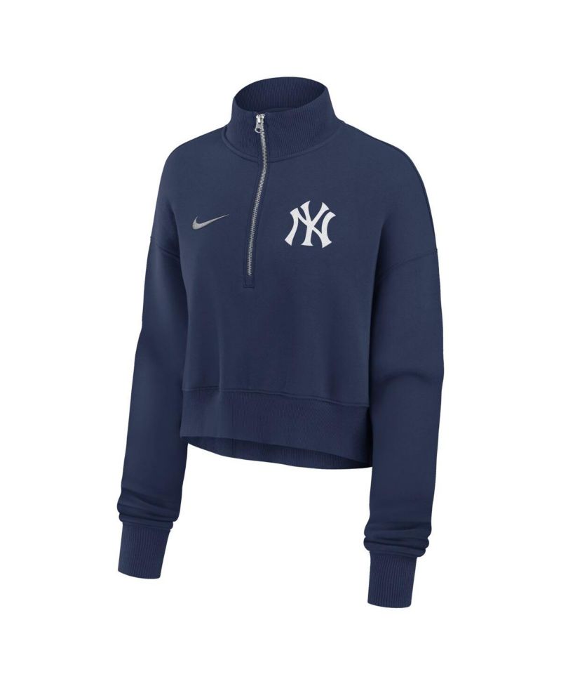 Women's Navy New York Yankees Primetime Phoenix Fleece Half-Zip Sweatshirt