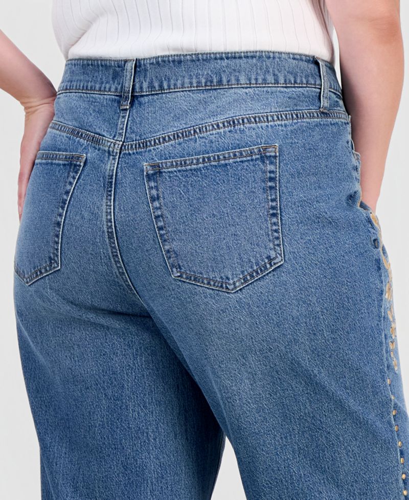 Trendy Plus Size Embroidered Studded Jeans