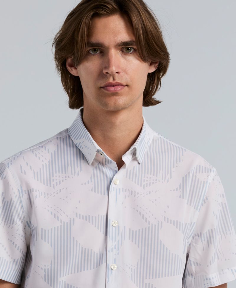 Men's Slim-Fit Feather Print Short-Sleeve Shirt