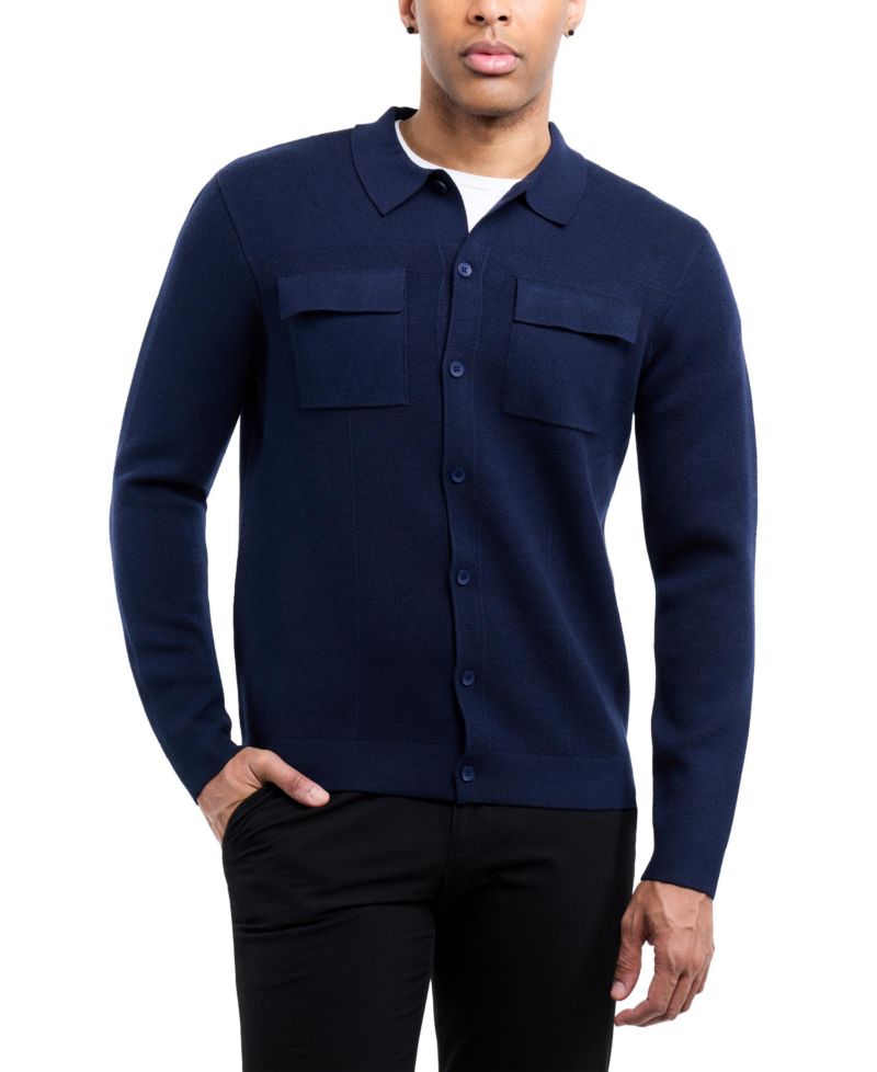 Men's Long Sleeve Sweater With Full Buttoned Two Patch Pockets