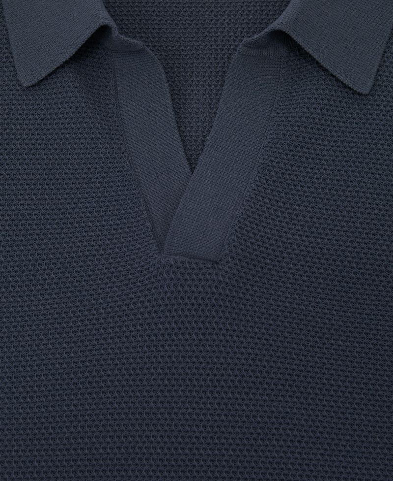 Men's Leon Cotton-Blend Basket-Stitch Open-Collar Polo Shirt