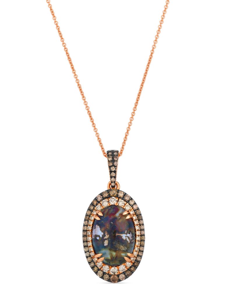 Aquadite (4 ct. t.w.) Nude Diamond (1/3 ct. t.w.) & Chocolate Diamond (3/8 ct. t.w.) Pendant Necklace Set in 14k Rose Gold, 20"