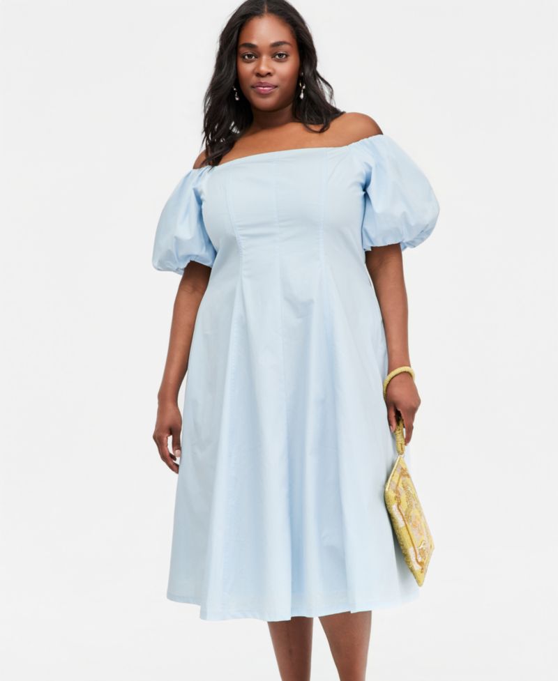 Women's Off-The-Shoulder Puff-Sleeve Midi Dress