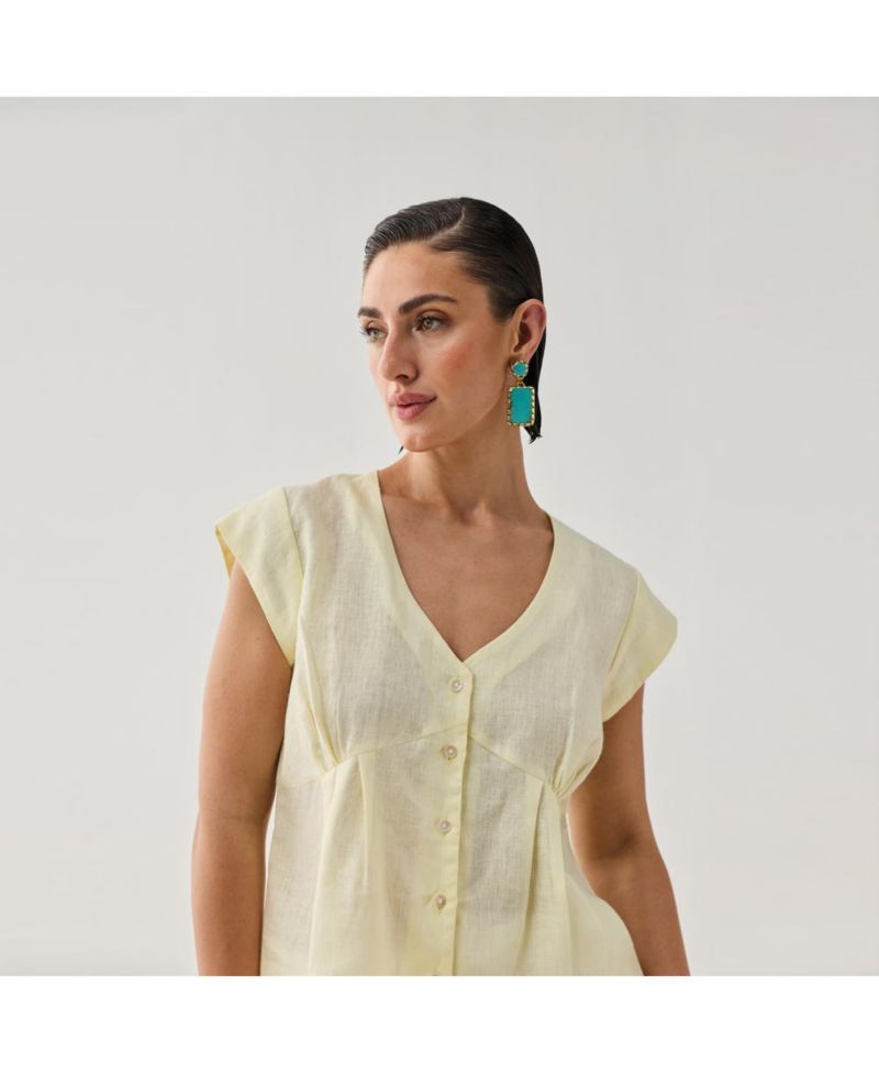 Women's The Deep V Neck Top in Butter Lemon