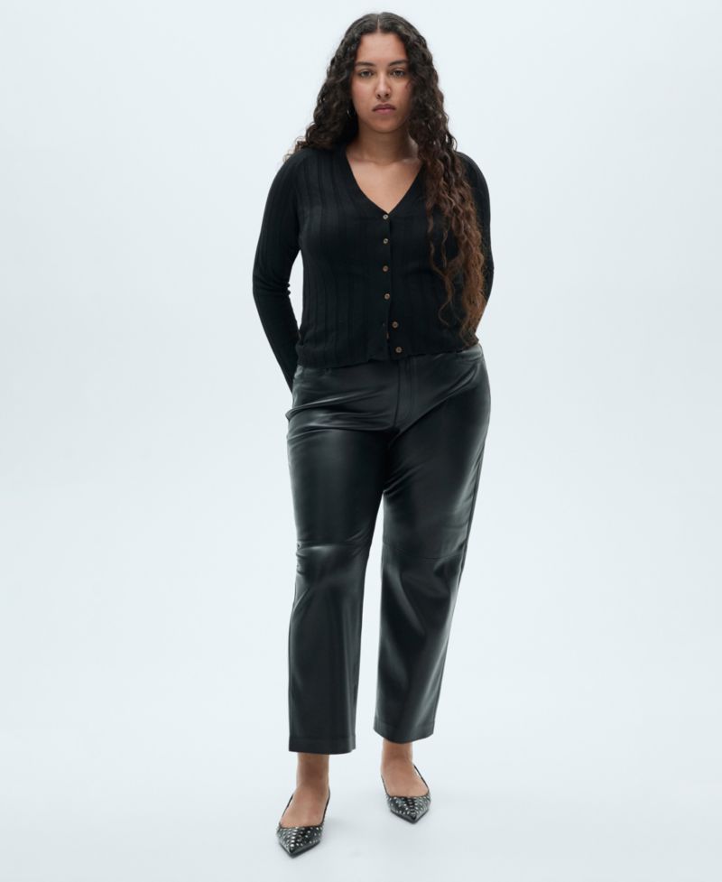 Women's Leather-Effect Straight Trousers