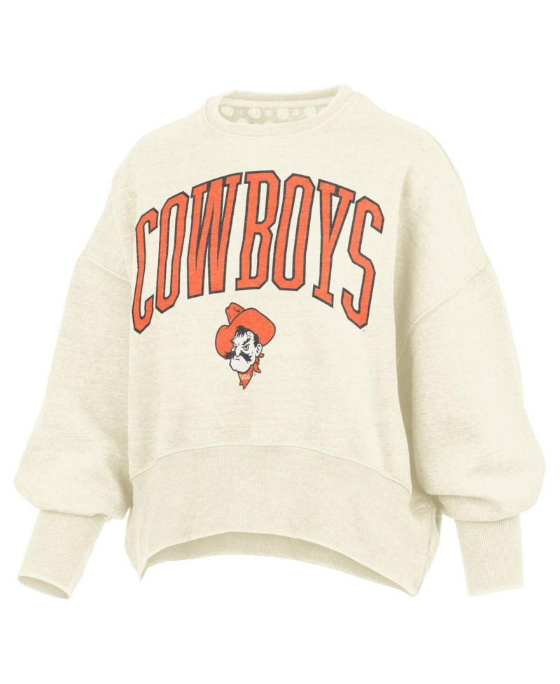 Women's Natural Oklahoma State Cowboys Oversized Waist-Length Crewneck Sweatshirt