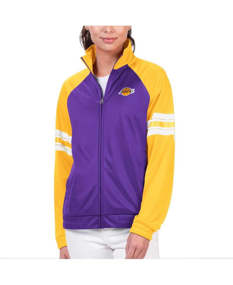 Women's Purple Los Angeles Lakers Main Player Raglan Rhinestone Full-Zip Track Jacket