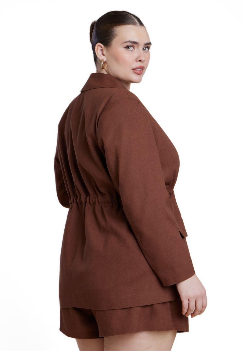 Women's Drawstring Waist Linen Blazer