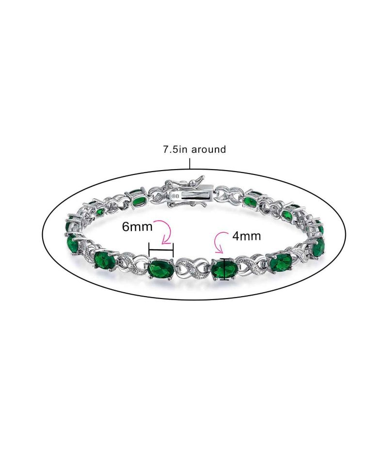 Birthstone Dark Pink Color CZ Oval Infinity Tennis Bracelet Silver Plated