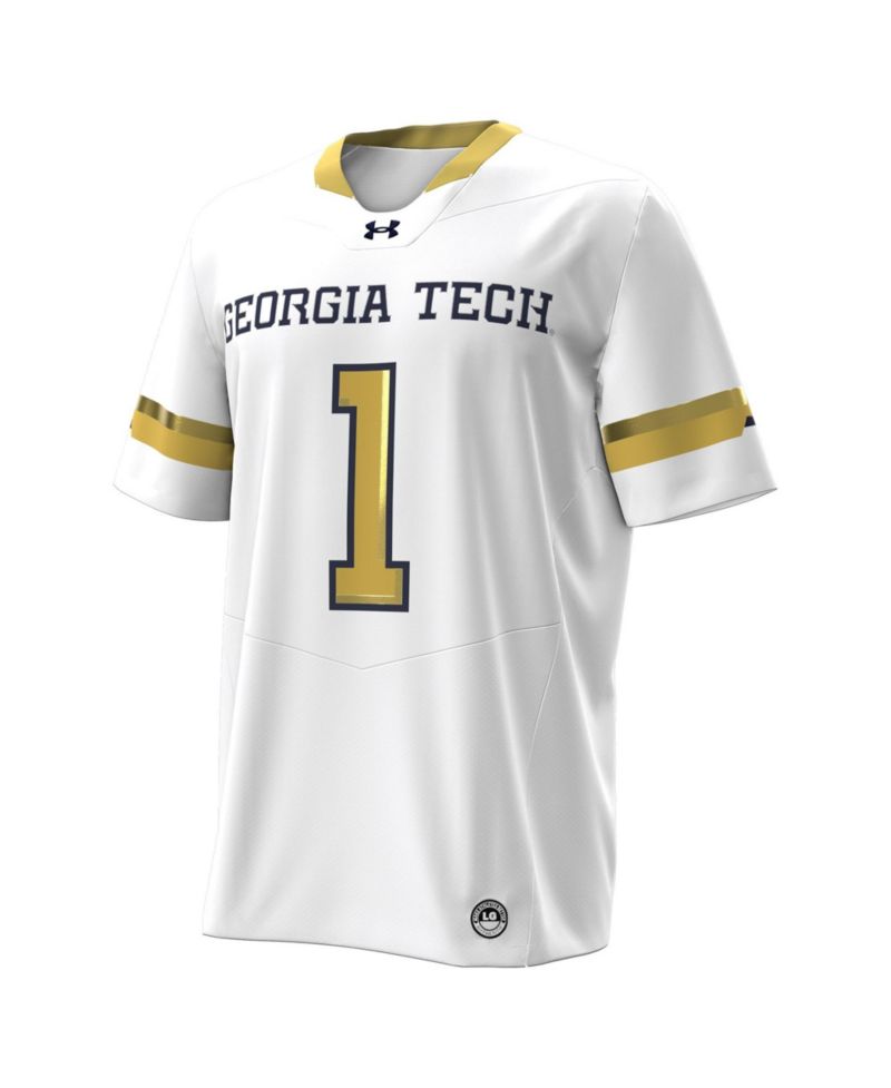 Men's Number 1 Georgia Tech Yellow Jackets Away Replica Notch Neck Football Jersey