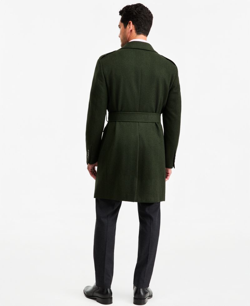 Men's Classic-Fit Green Herringbone Overcoat