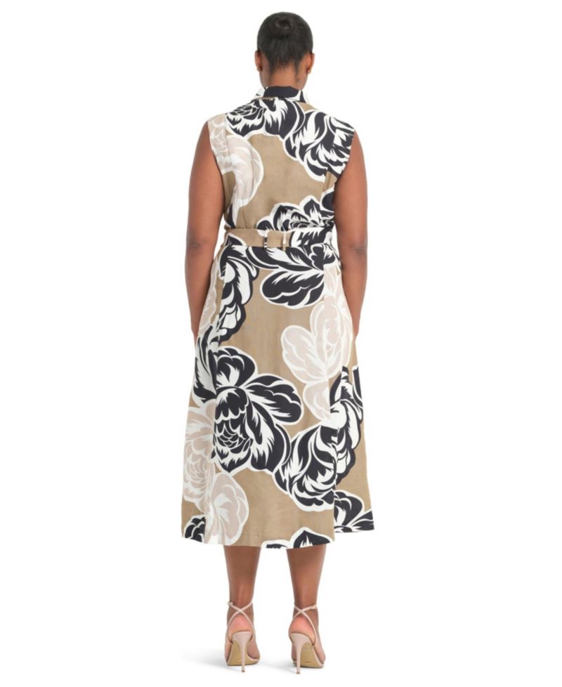 Women's Johanna Floral Linen Belted Midi Dress