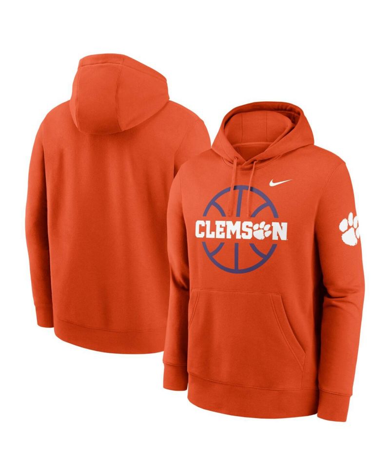 Men's Orange Clemson Tigers Basketball Icon Club Fleece Pullover Hoodie