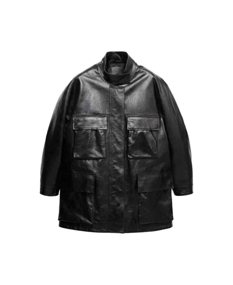 Women's Selection Oversized Funnel-Neck Leather Parka